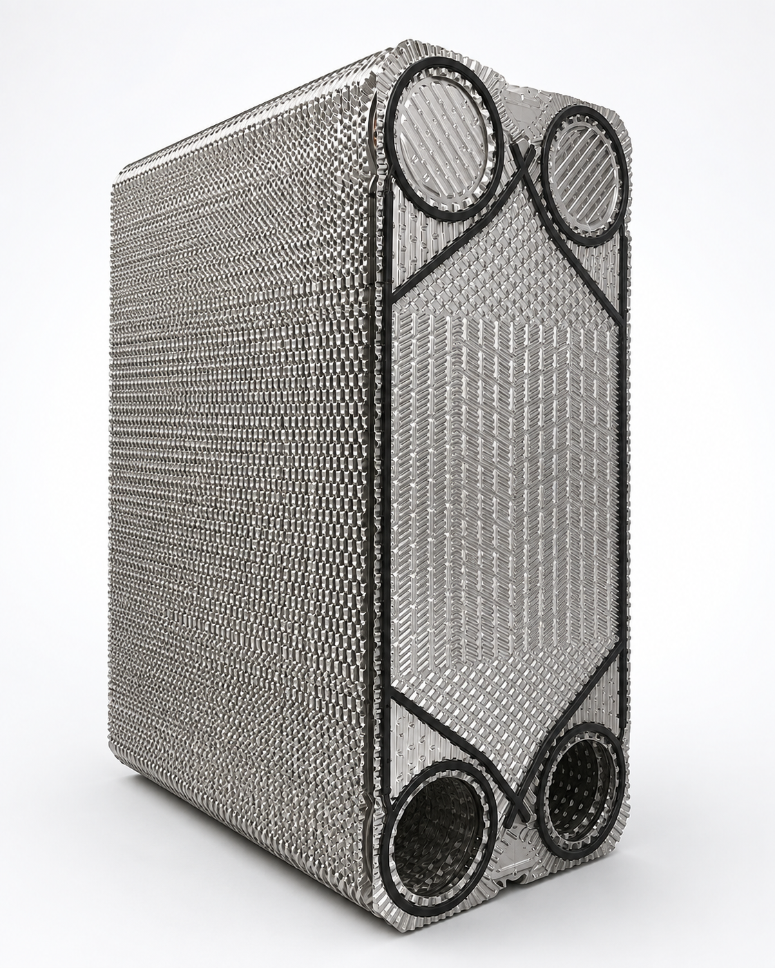 Image needed: Replacement heat exchanger plates stacked ready for fitting